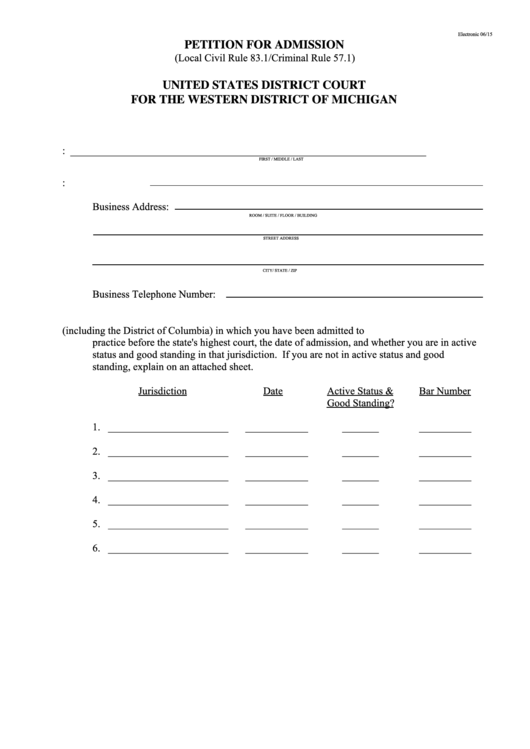 Fillable Petition For Admission Printable pdf