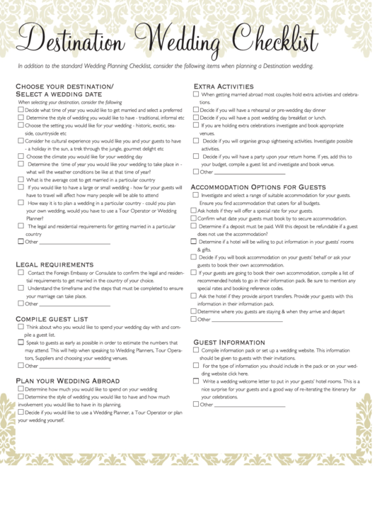 Destination Wedding Checklist Printable pdf