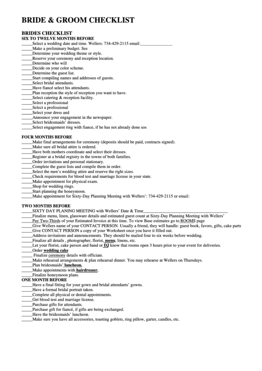 Bride & Groom Checklist Printable pdf