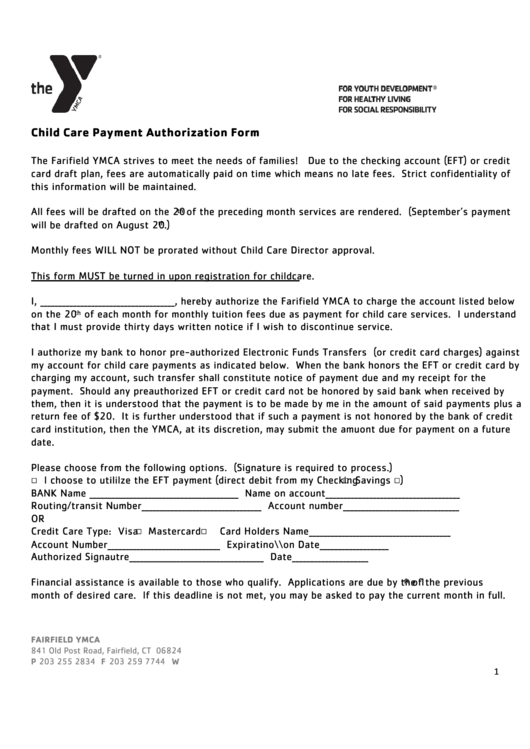 Child Care Payment Authorization Form Printable pdf