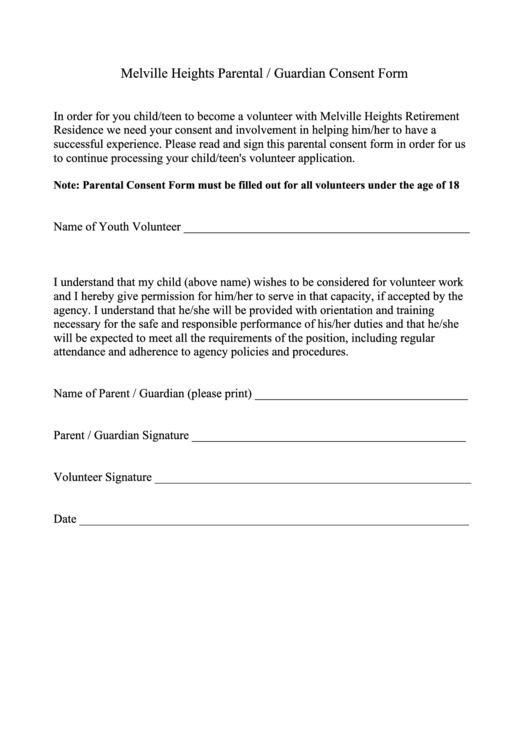 Melville Heights Parental / Guardian Consent Form Printable pdf
