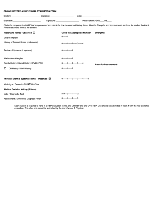 Ob/gyn History And Physical Evaluation Form Printable pdf