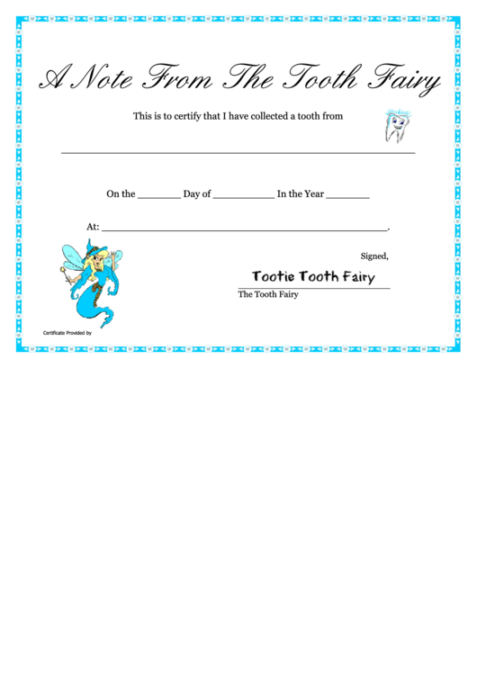 Tooth Fairy Certificate Template Printable pdf