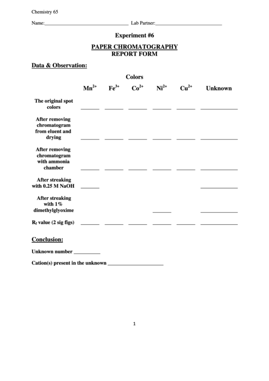 Paper Chromatography Report Form