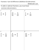 Fractions - Sum & Difference Worksheet