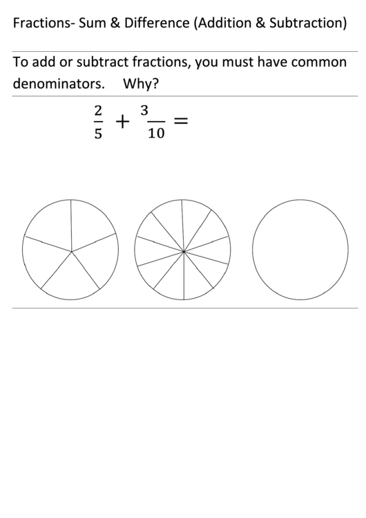 Addition And Subtraction Of Fractions Worksheet