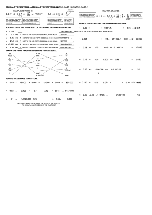 Decimals To Fractions Worksheet Printable pdf