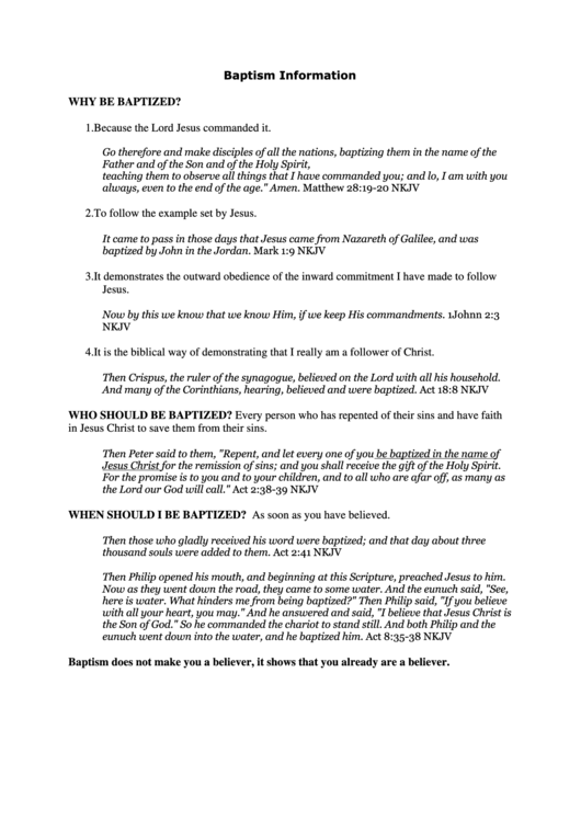 Baptism Information Printable pdf