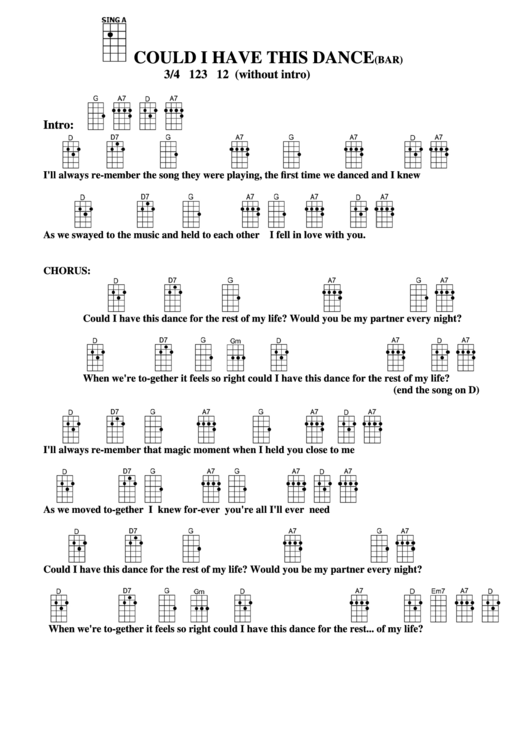 Could I Have This Dance(Bar) Chord Chart Printable pdf
