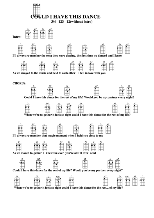 Could I Have This Dance (For The Rest Of My Life) Chord Chart Printable pdf