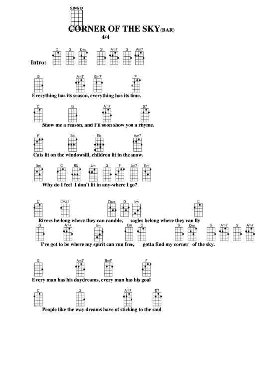 Corner Of The Sky (Bar) Chord Chart Printable pdf