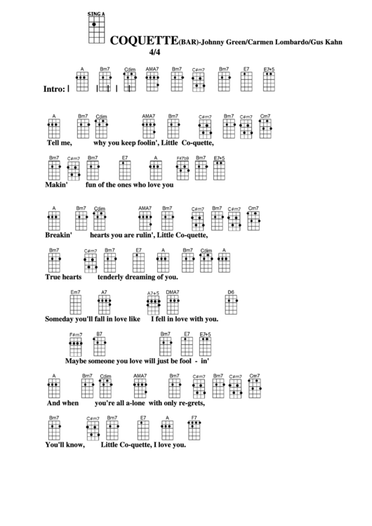 Coquette (Bar) - Johnny Green/carmen Lombardo/gus Kahn Chord Chart Printable pdf