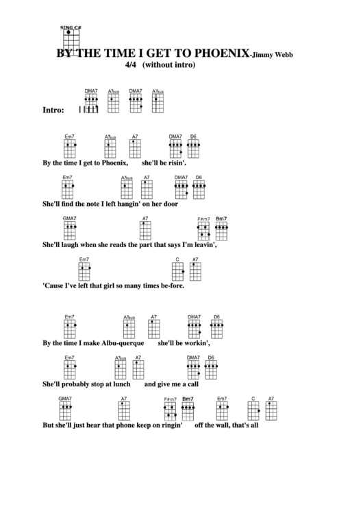 By The Time I Get To Phoenix - Jimmy Webb Chord Chart Printable pdf