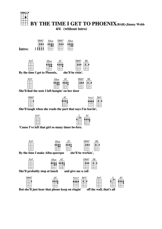 By The Time I Get To Phoenix (Bar) - Jimmy Webb Chord Chart Printable pdf