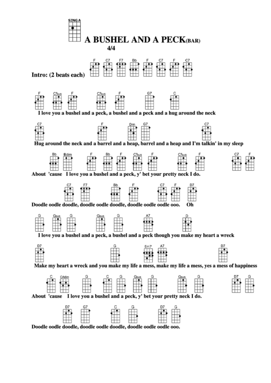 A Bushel And A Peck (Bar) Chord Chart Printable pdf