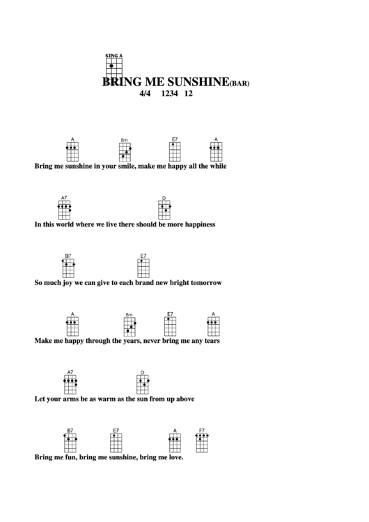 Bring Me Sunshine (Bar) Chord Chart Printable pdf
