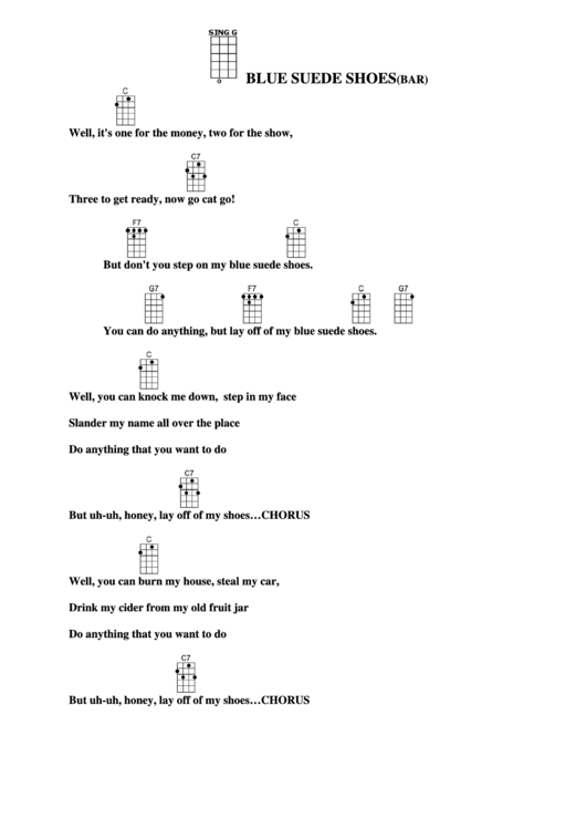 Blue Suede Shoes(Bar) Chord Chart Printable pdf