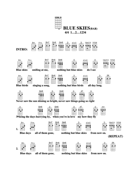 Blue Skies (Bar) Chord Chart Printable pdf