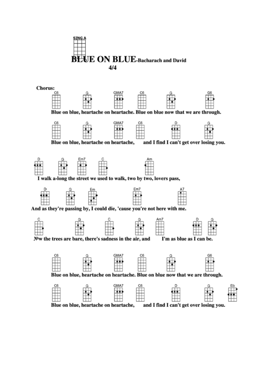 Blue On Blue-With Key Change-Bacharach And David Chord Chart Printable pdf