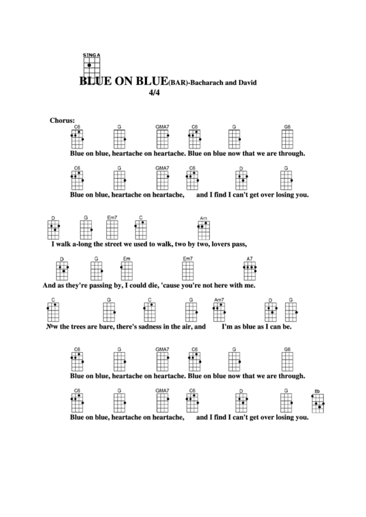 Blue On Blue(Bar)-Bacharach And David Chord Chart Printable pdf