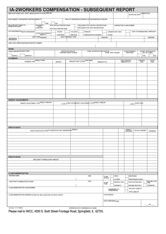 Workers Compensation Form Subsequent Report Printable pdf