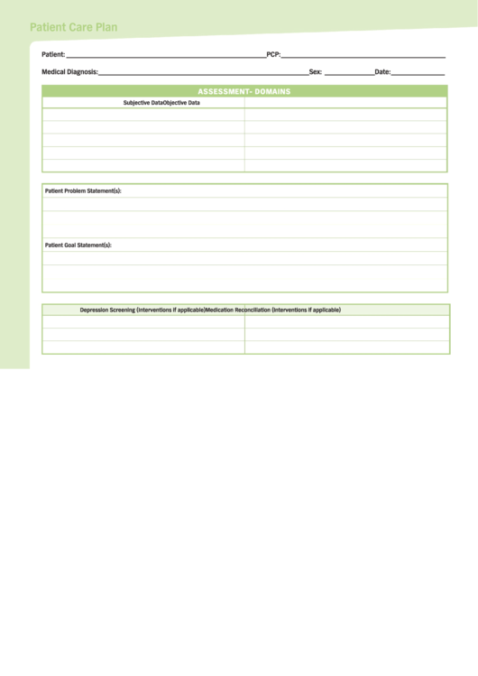 Patient Care Plan Printable pdf