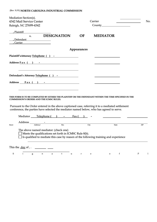 Designation Form Of Mediator Printable pdf