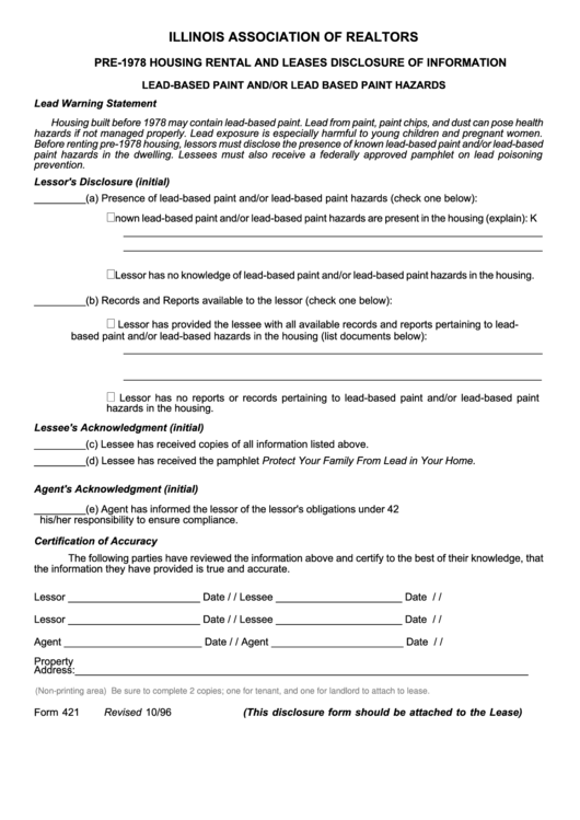 Form 421 Pre1978 Housing Rental And Leases Disclosure Of Information