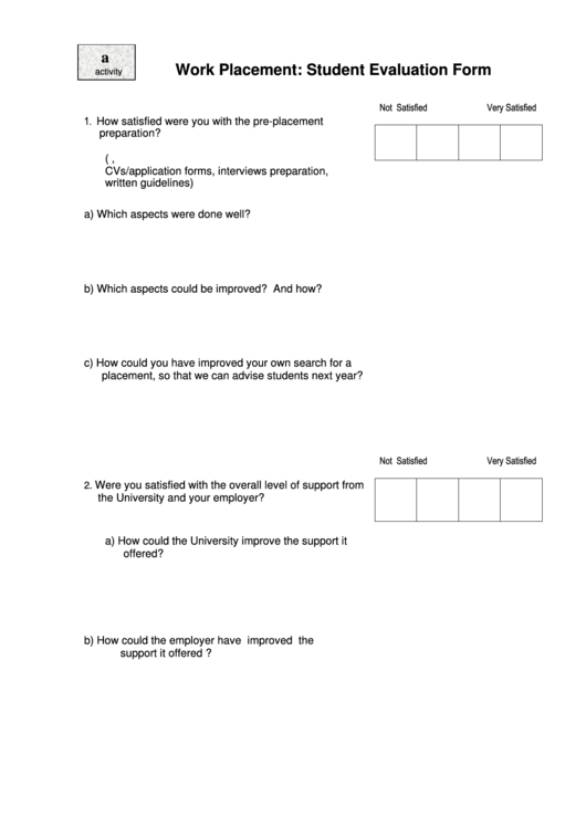 Work Placement Student Evaluation Form Printable pdf