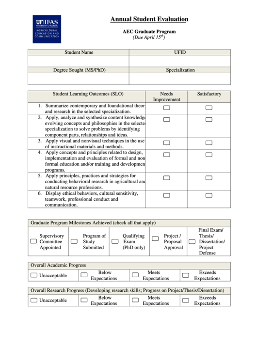 Annual Student Evaluation Printable pdf