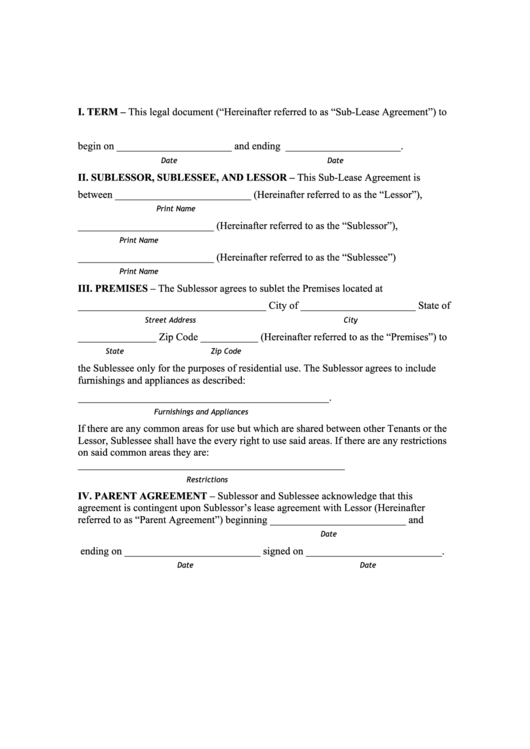 Fillable North Dakota Sublease Agreement Form Printable pdf