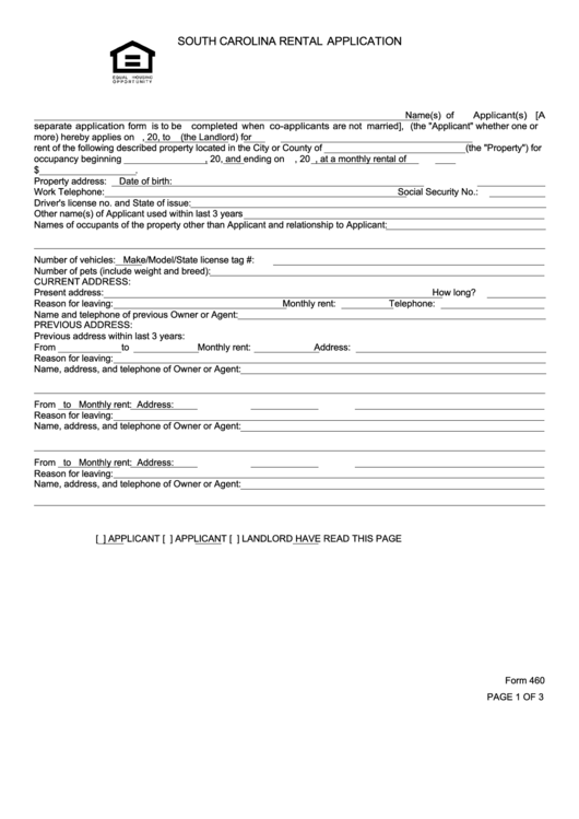 Fillable South Carolina Rental Application Form Printable pdf