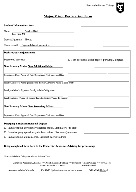Major/minor Declaration Form Printable pdf