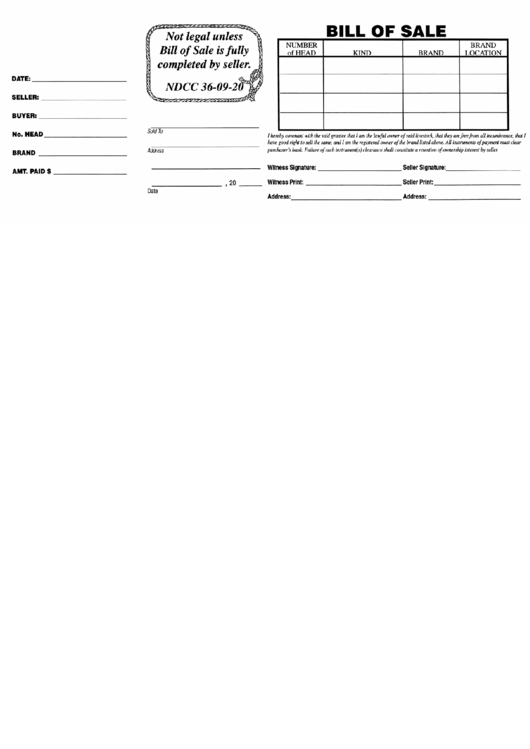 Fillable Bill Of Sale Form Printable pdf