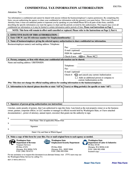 Confidential Tax Information Authorization Printable pdf