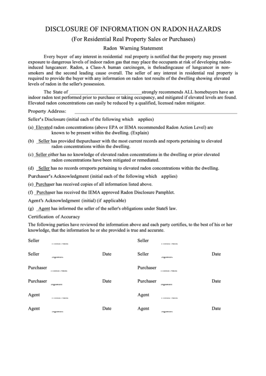 Disclosure Of Information On Radon Hazards Form printable pdf download