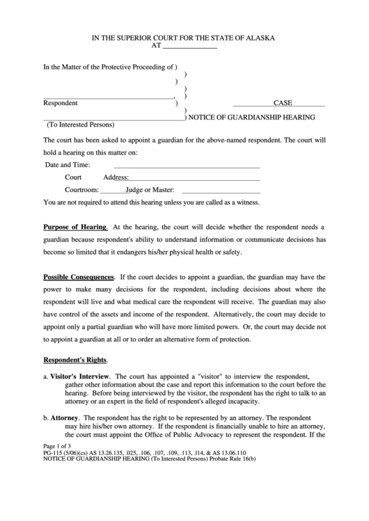 Fillable Notice Of Guardianship Hearing Printable pdf