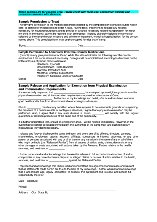 Sample Permission To Treat Printable pdf