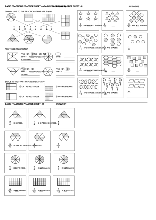 Basic Fractions Practice Worksheet Template With Answers Printable pdf
