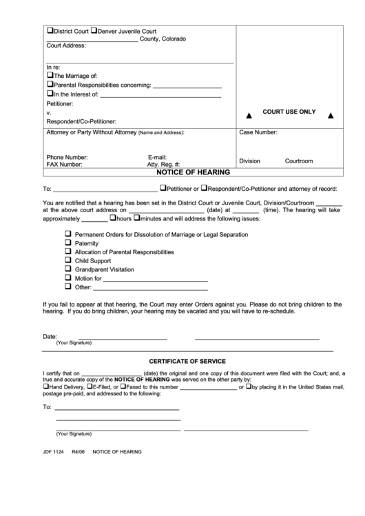 Fillable Notice Of Hearing Form Printable Pdf Download