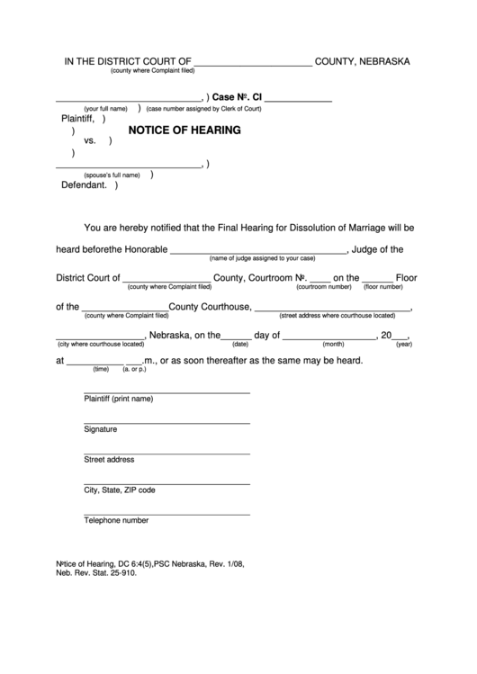 Notice Of Hearing