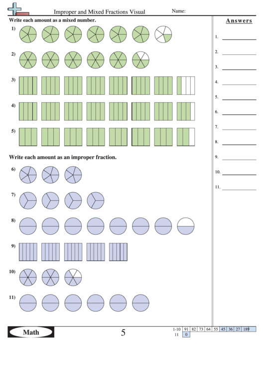 Improper And Mixed Fractions Visual Worksheet printable pdf download