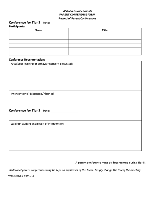Fillable Parent Conference Form Printable pdf
