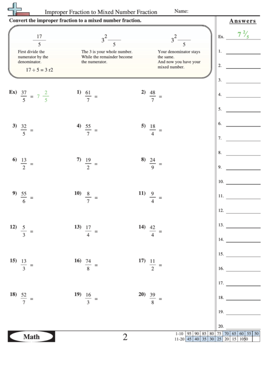 Comparing Mixed Numbers And Improper Fractions Worksheet