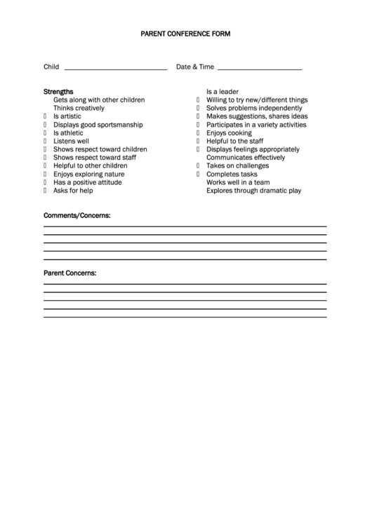 Parent Conference Sheet Printable pdf