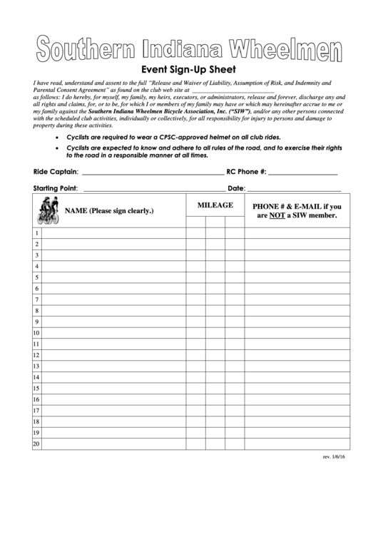 Event Sign-Up Sheet Template Printable pdf