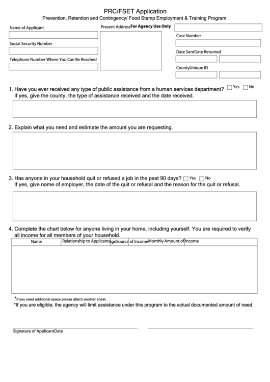 Fillable Prc/fset Application printable pdf download