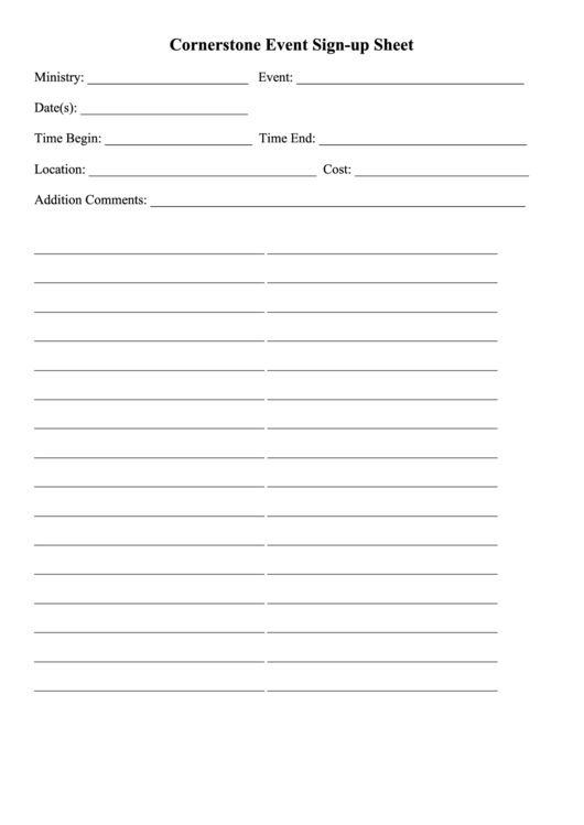Cornerstone Event Sign-Up Sheet Template Printable pdf