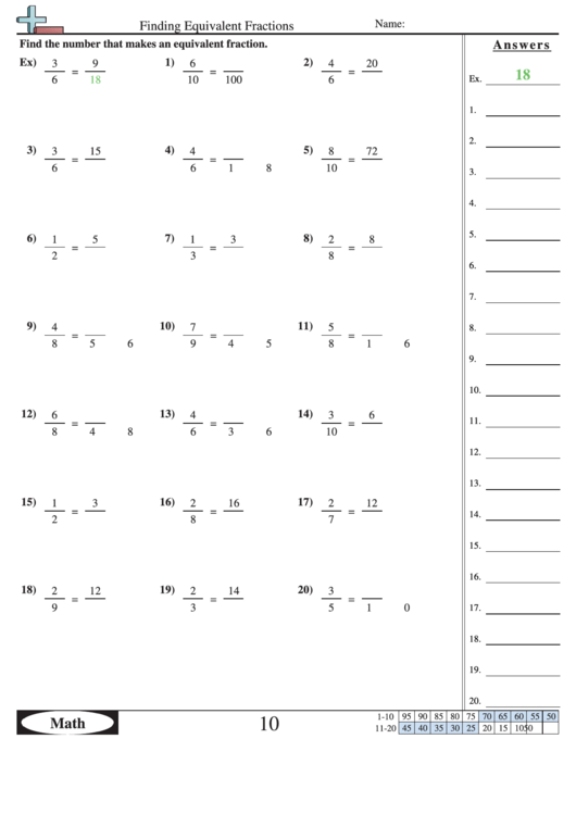 Finding Equivalent Fractions Worksheet With Answer Key Printable pdf