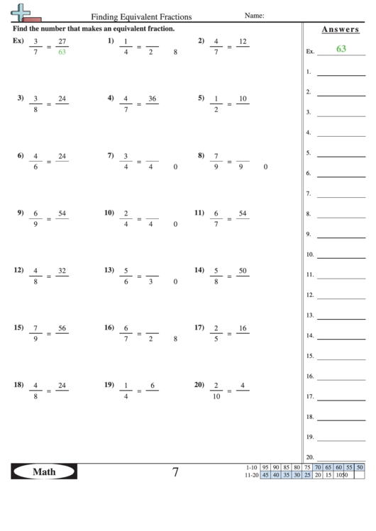 Finding Equivalent Fractions Worksheet With Answer Key Printable Pdf Download